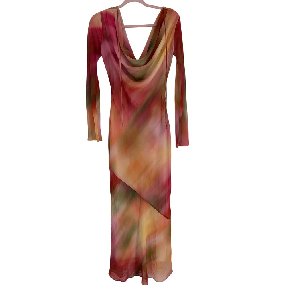 ASOS DESIGN Womens Blurred Abstract Cowl Neck Open Back Maxi Dress Pink Size 2